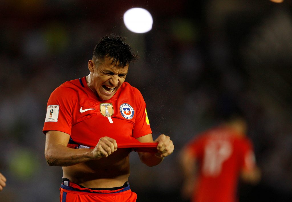 Alexis Sanchez reacts after missing a goal opportunity.