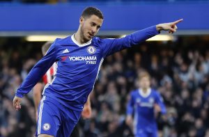 Chelsea's Eden Hazard celebrates scoring their first goal.