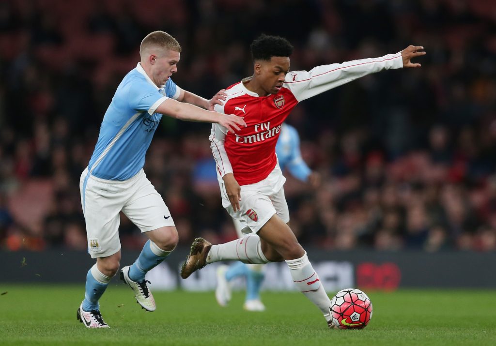 Arsenal's Chris Willock and Manchester City's Jacob Davenport.