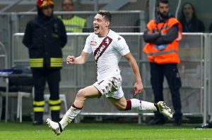 Torino's Andrea Belotti celebrates after scoring.