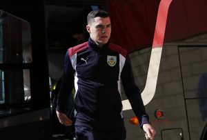 Burnley's Michael Keane arrives before the match.