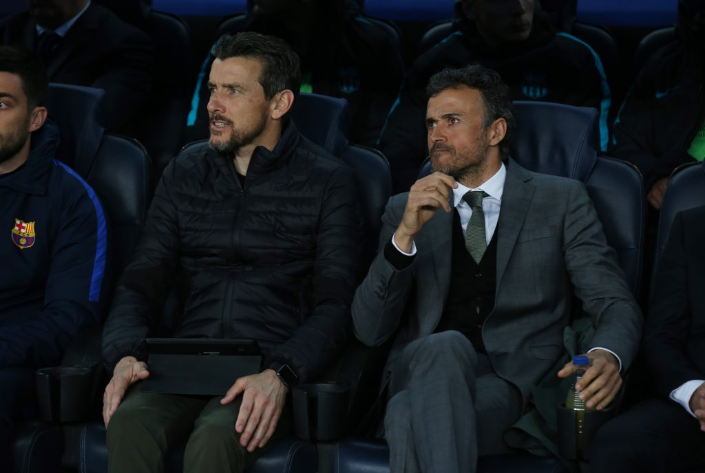 Barcelona coach Luis Enrique and assistant manager Juan Carlos Unzue.