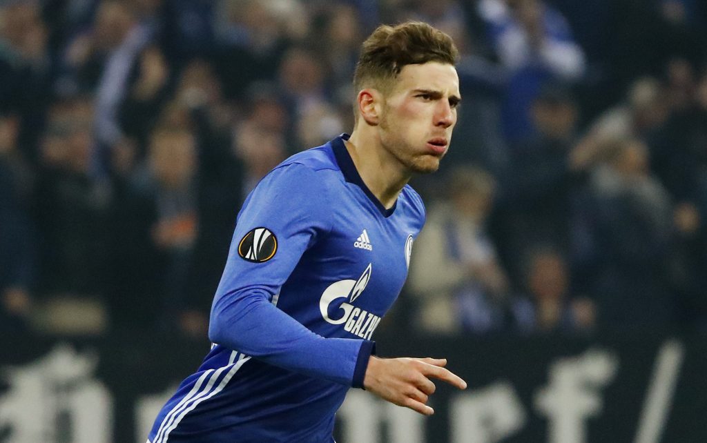 Schalke's Leon Goretzka celebrates scoring their first goal.