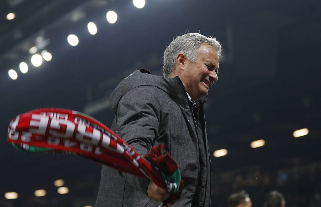 Manchester United manager Jose Mourinho celebrates after the match.