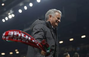 Manchester United manager Jose Mourinho celebrates after the match.
