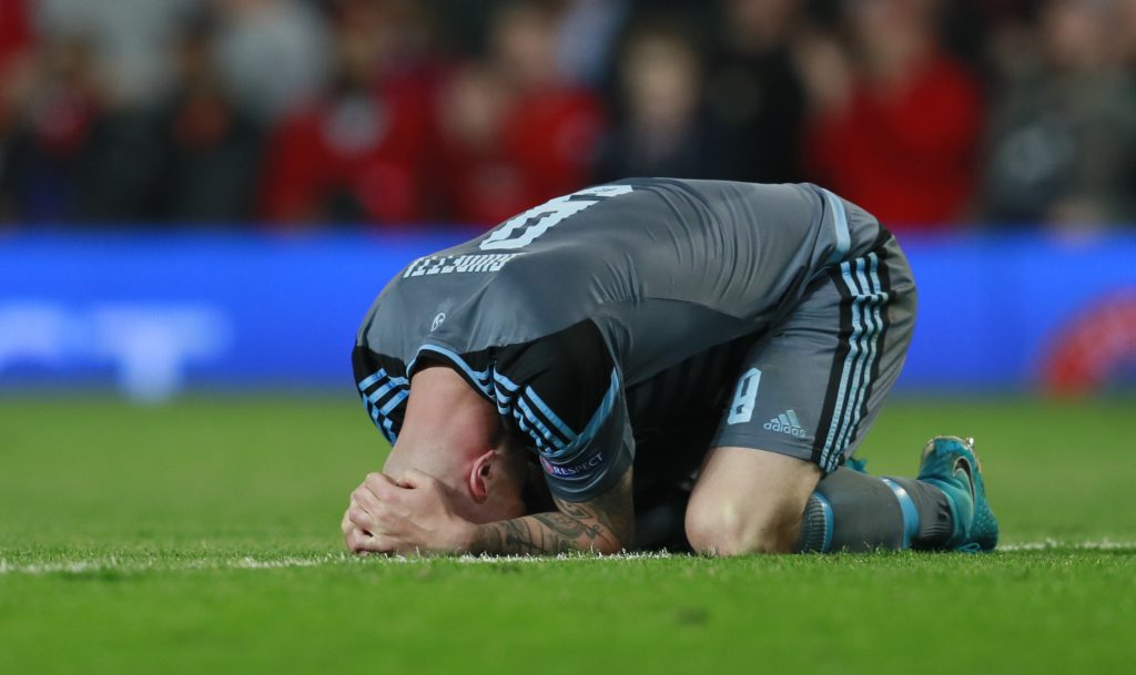 Celta Vigo's John Guidetti looks dejected after the match.