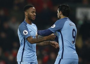 Manchester City's Nolito comes on as a substitute to replace Raheem Sterling.