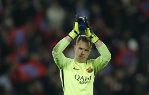 Barcelona's Marc-Andre ter Stegen applauds fans after the game.