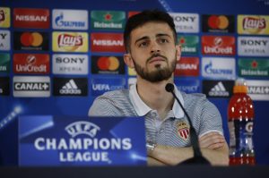 Monaco's Bernardo Silva during the press conference.