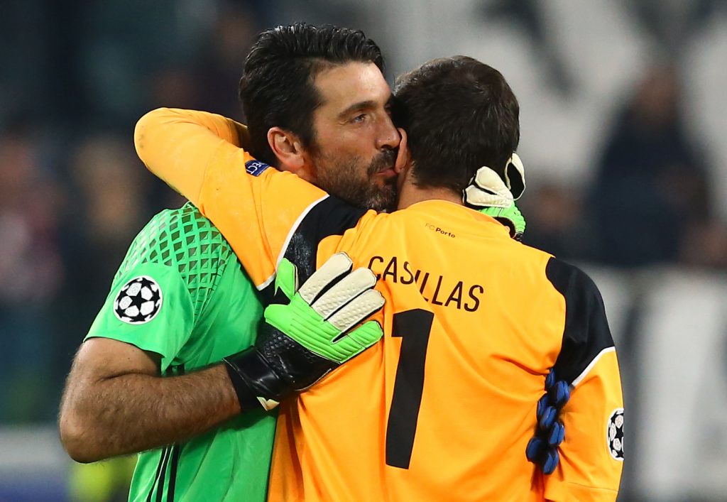 Juventus' Gianluigi Buffon and FC Porto's Iker Casillas after the match.