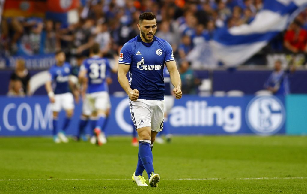 Schalke's Sead Kolasinac celebrates after Guido Burgstaller scored their first goal.