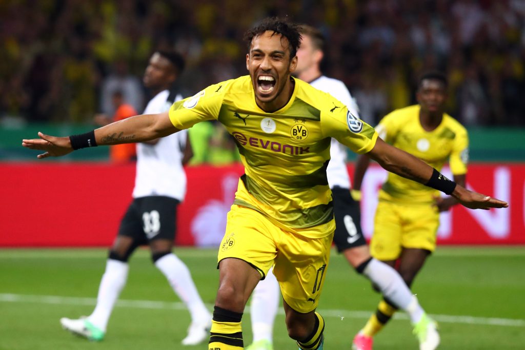 Borussia Dortmund's Pierre-Emerick Aubameyang celebrates scoring their second goal.
