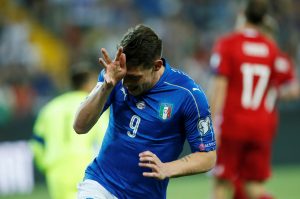 Italy's Andrea Belotti celebrates after scoring.