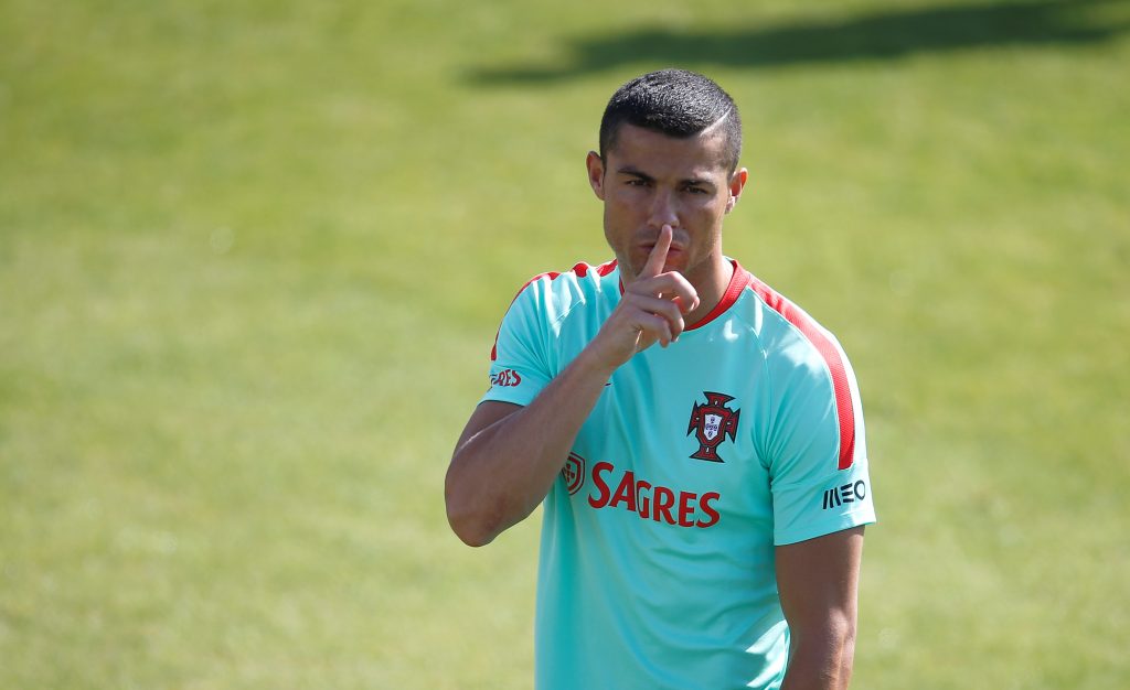 Portugal's national soccer team player Cristiano Ronaldo attends a training session.