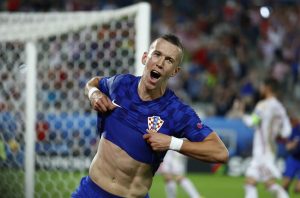 Croatia's Ivan Perisic celebrates scoring their second goal.