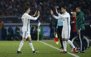 Alvaro Morata comes on as a substitute to replace Cristiano Ronaldo.