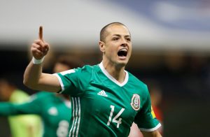 Mexico's player Javier Hernandez celebrates after scoring against Costa Rica.