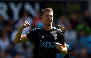 West Bromwich Albions Jonny Evans celebrates scoring their first goal.