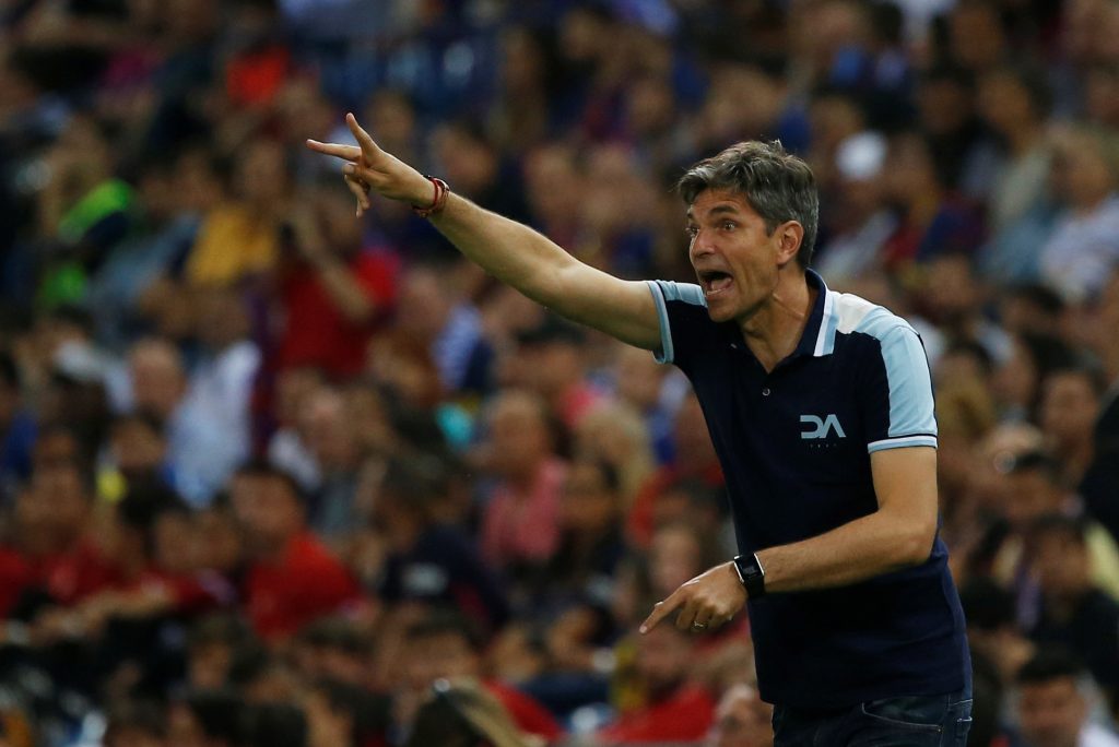 Deportivo Alaves coach Mauricio Pellegrino gestures.