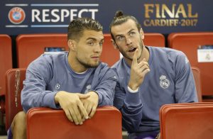Real Madrid's Gareth Bale and Mateo Kovacic on the substitutes bench.