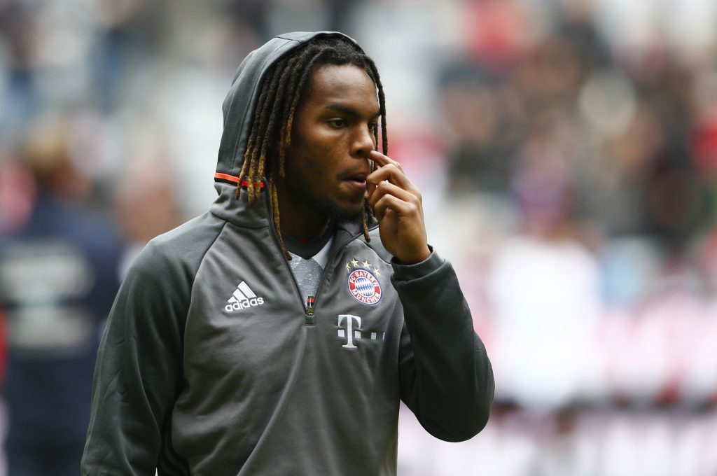 Bayern Munich's Renato Sanches warms up before the game.