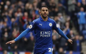 Leicester City's Riyad Mahrez celebrates scoring their second goal.