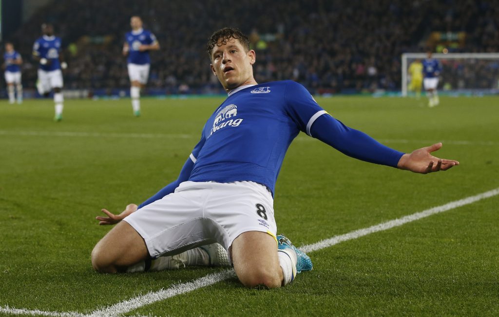 Everton's Ross Barkley celebrates scoring their first goal.