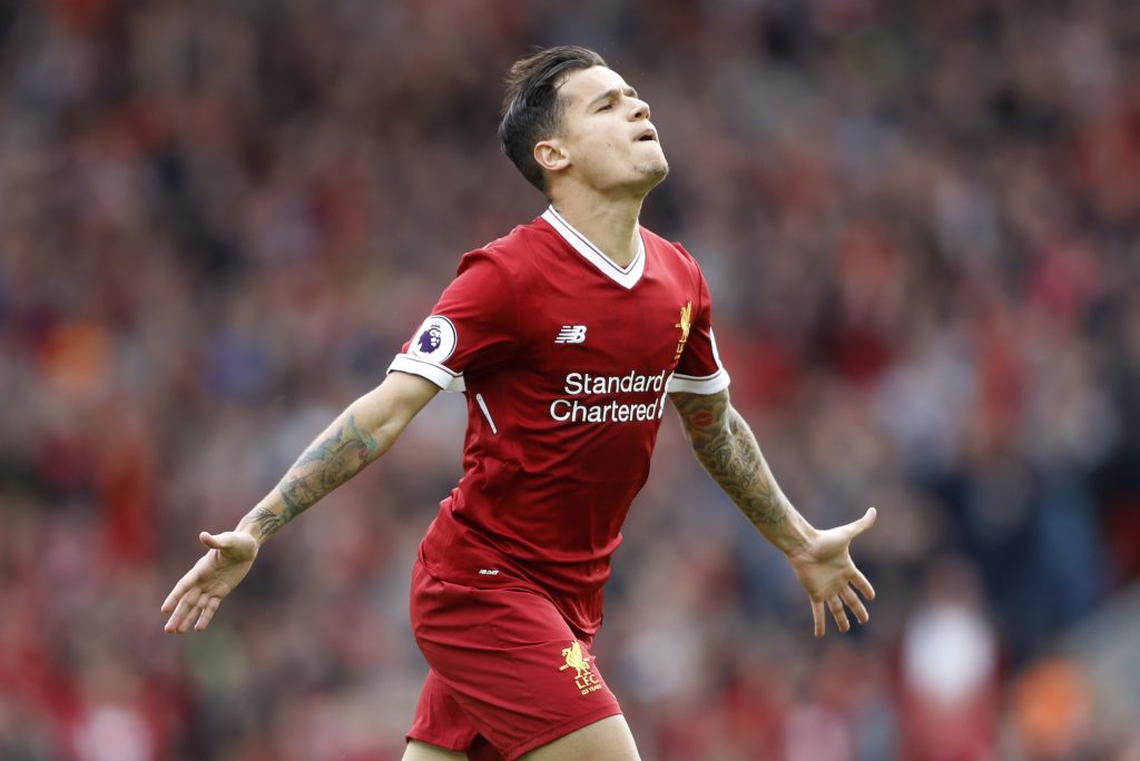 Liverpool's Philippe Coutinho celebrates scoring their second goal.
