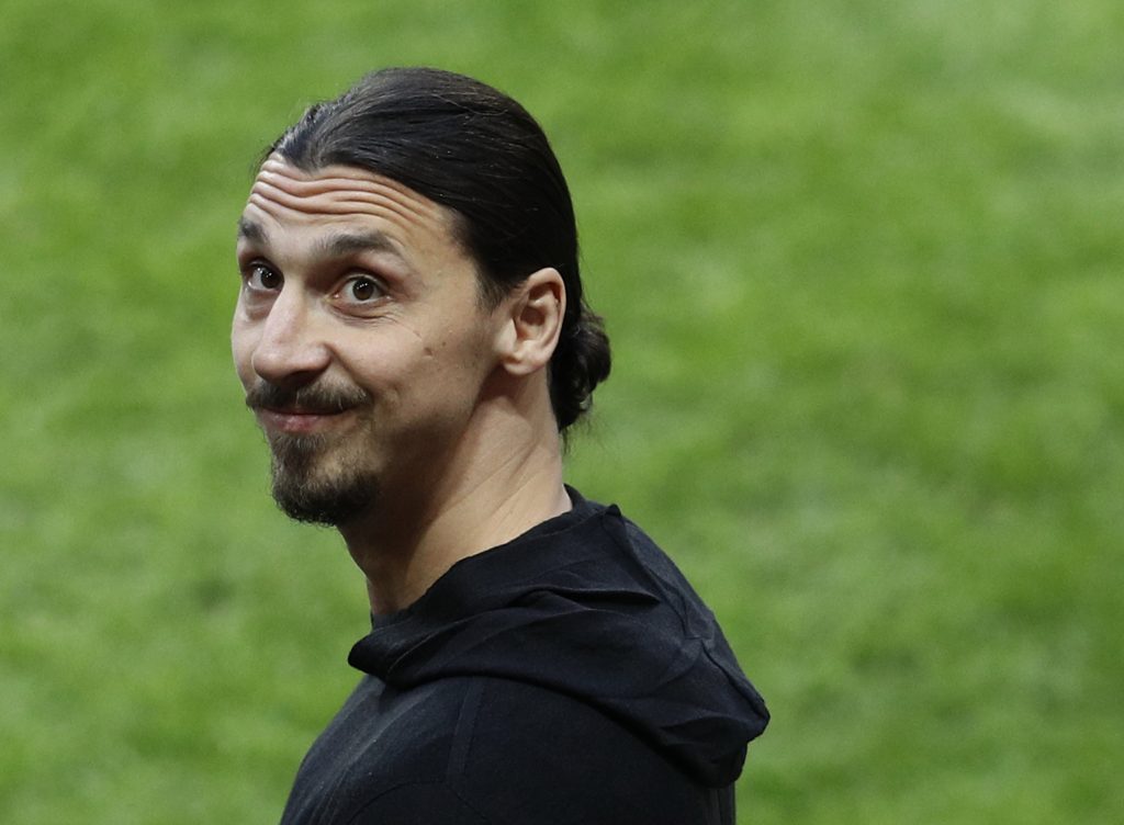 Zlatan Ibrahimovic pitchside before the match.