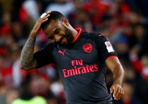 Arsenal's Alexandre Lacazette reacts.