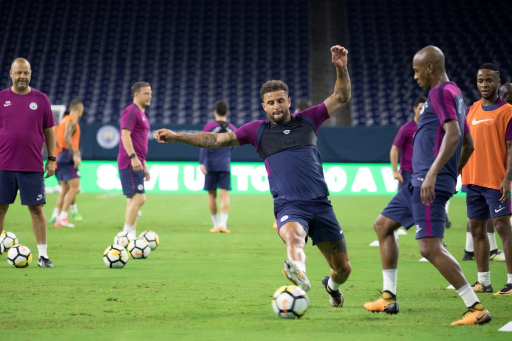 Manchester City's Kyle Walker trains.