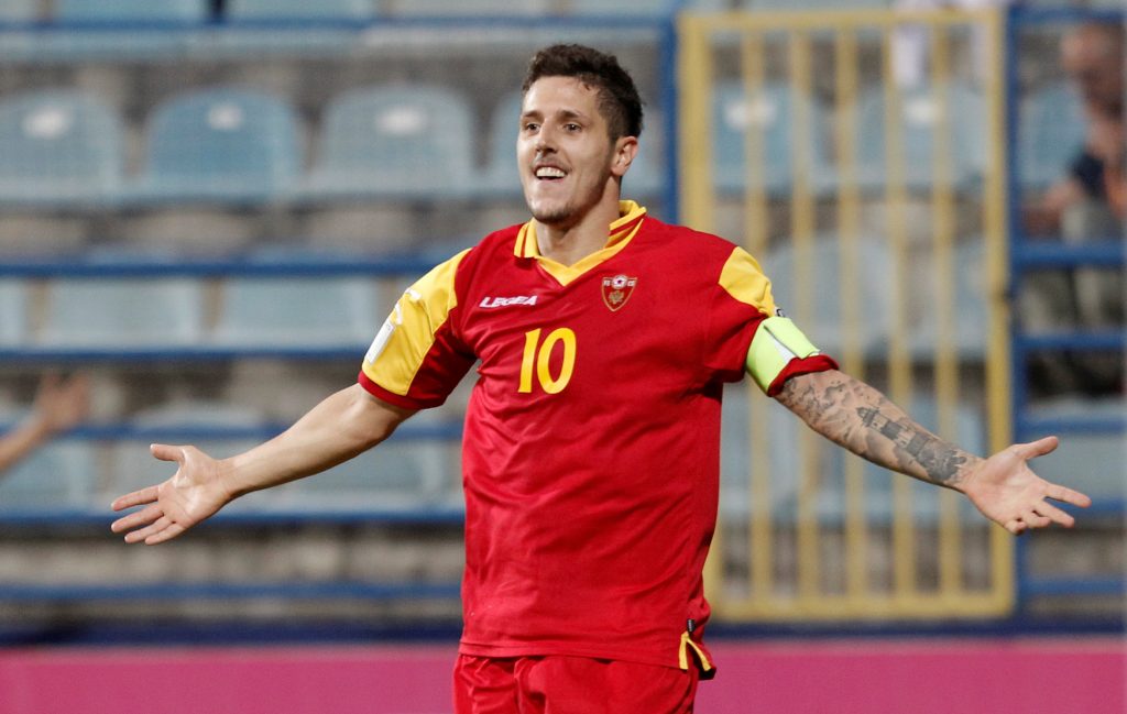 Montenegro's Stevan Jovetic celebrates.