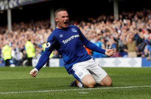 Everton's Wayne Rooney celebrates.