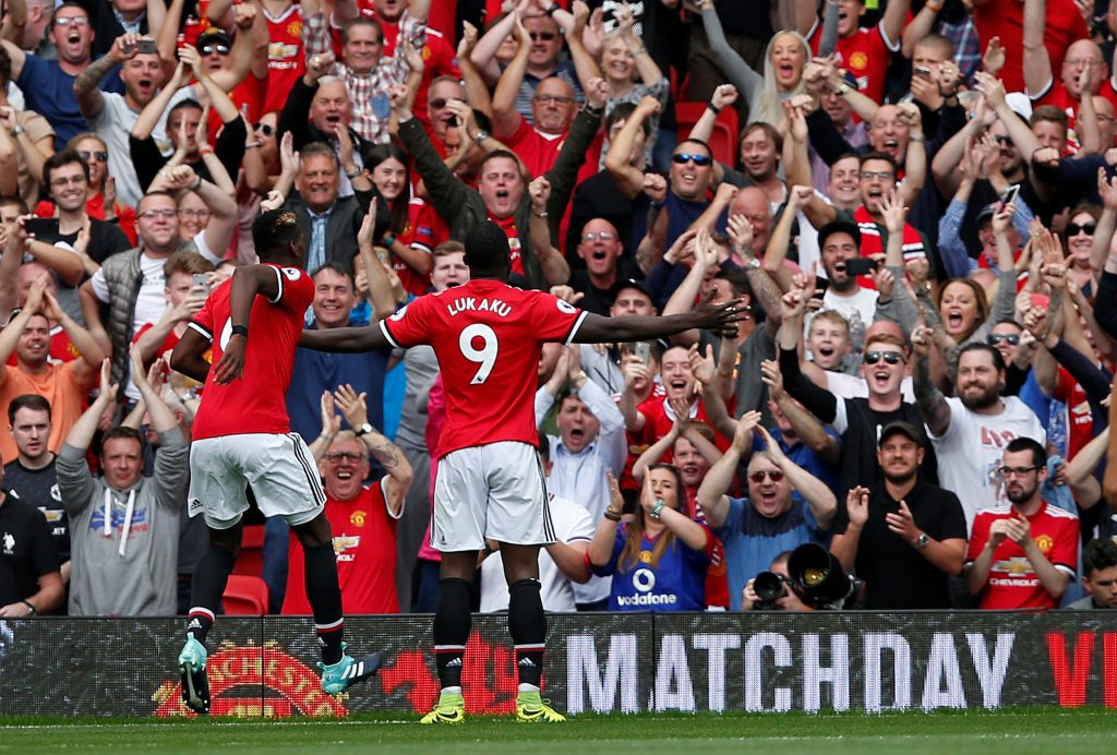 Manchester United's Romelu Lukaku celebrates scoring their second goal.