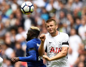 Tottenham's Eric Dier in action with Chelsea's Tiemoue Bakayoko.