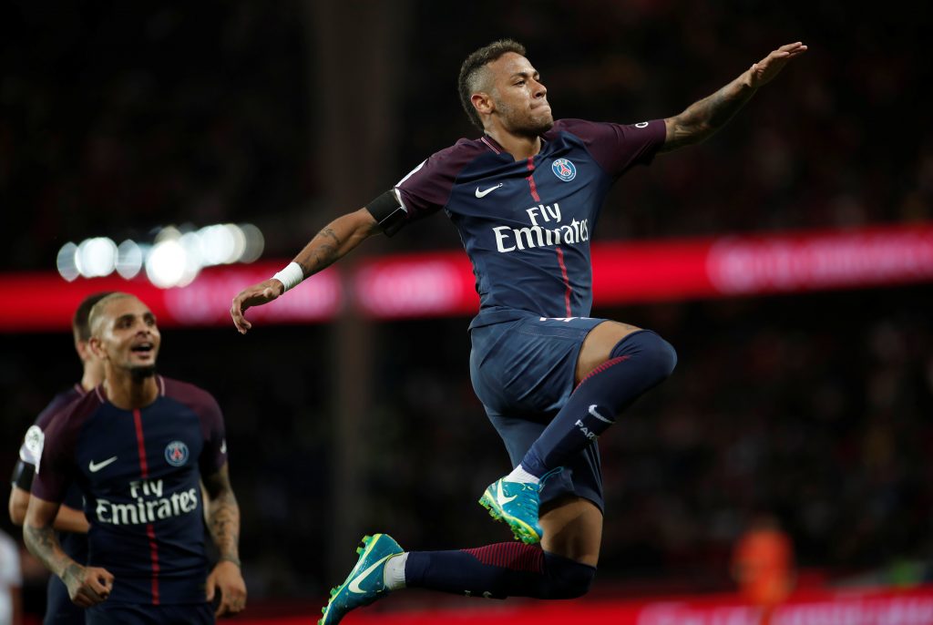 PSG's Neymar celebrates.