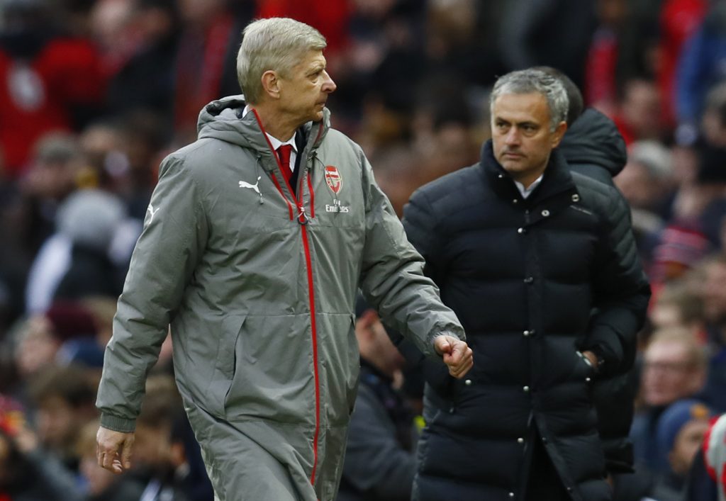 Arsene Wenger and Jose Mourinho at the end of the match.