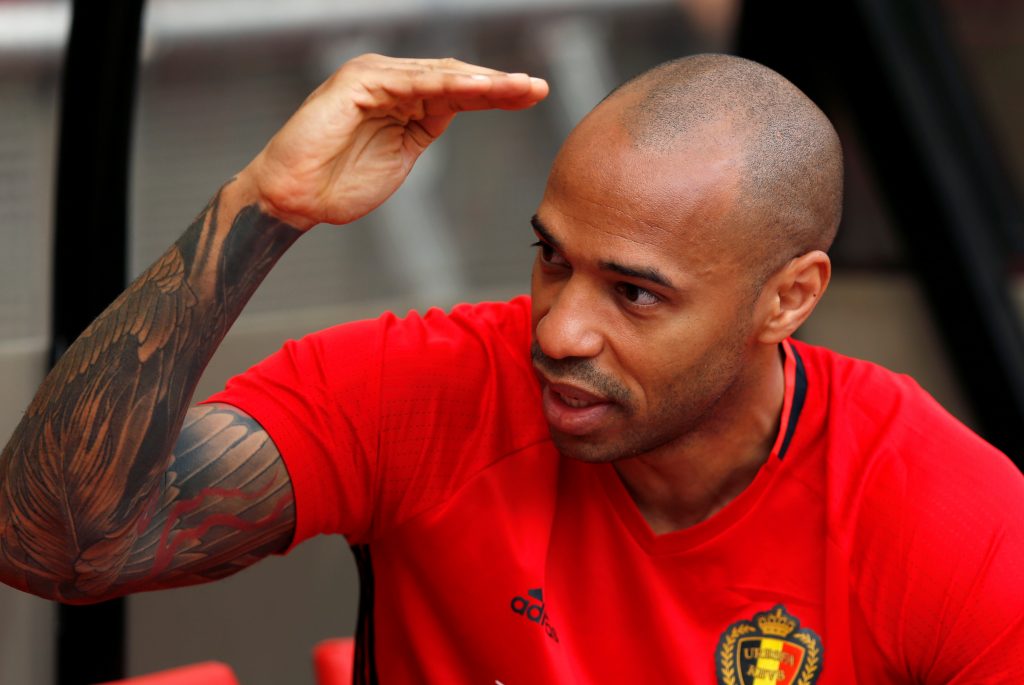 Belgium's assistant coach Thierry Henry attends a training session ahead of their friendly match against Czech Republic.