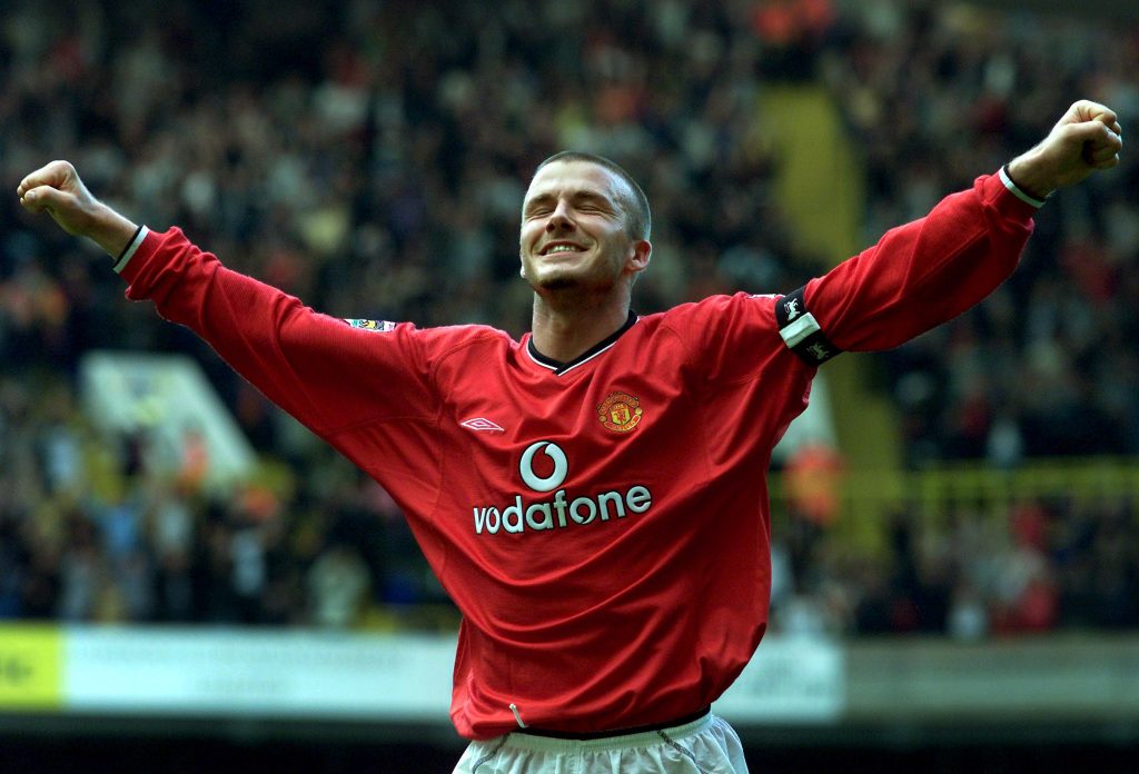 Manchester United's David Beckham celebrates.