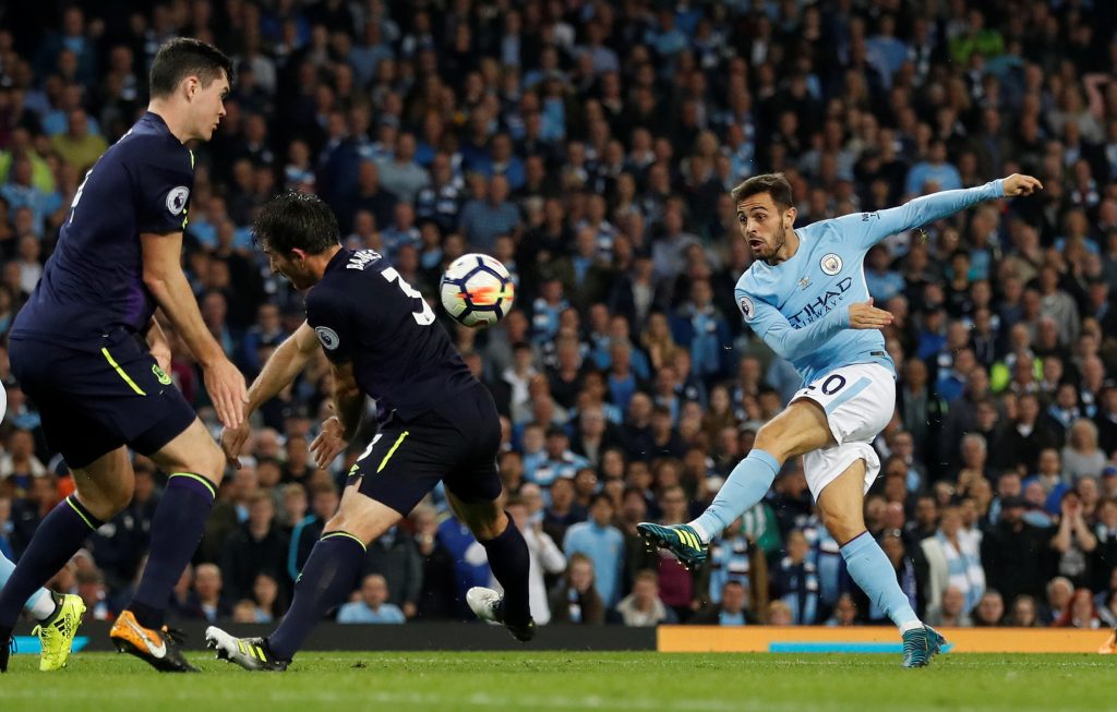 Manchester City's Bernardo Silva shoots at goal.
