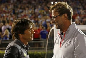 Chelsea's manager Antonio Conte with Liverpool's manager Jurgen Klopp.