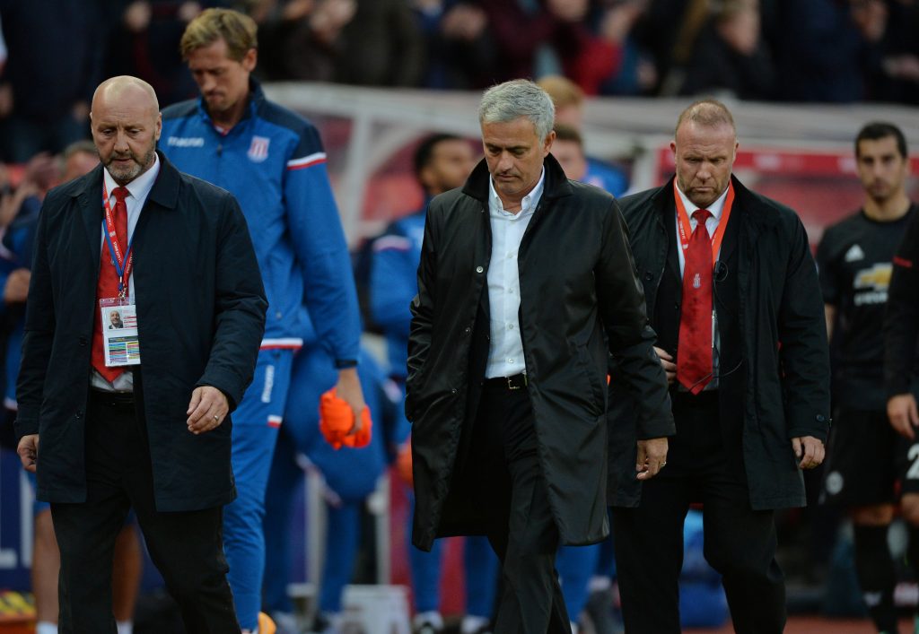 Jose Mourinho looks dejected at the end of the match.
