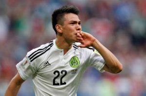 Mexico's Hirving Lozano celebrates scoring their second goal.