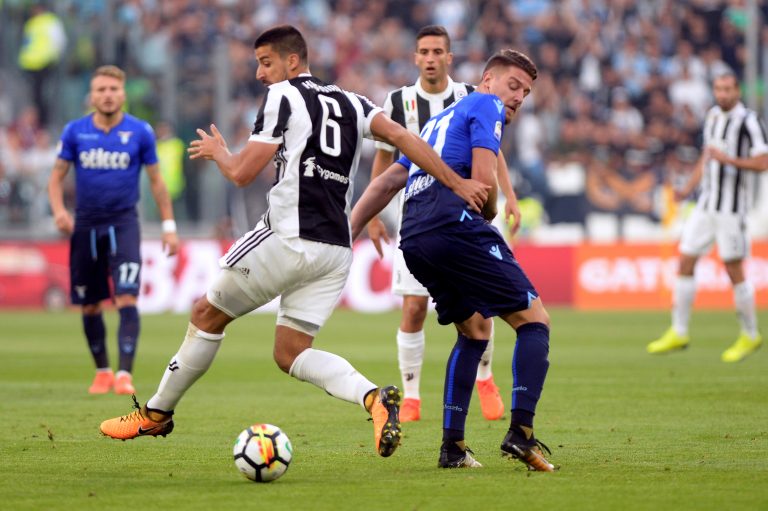 Juventus Sami Khedira in action with Lazios Sergej Milinkovic-Savic.