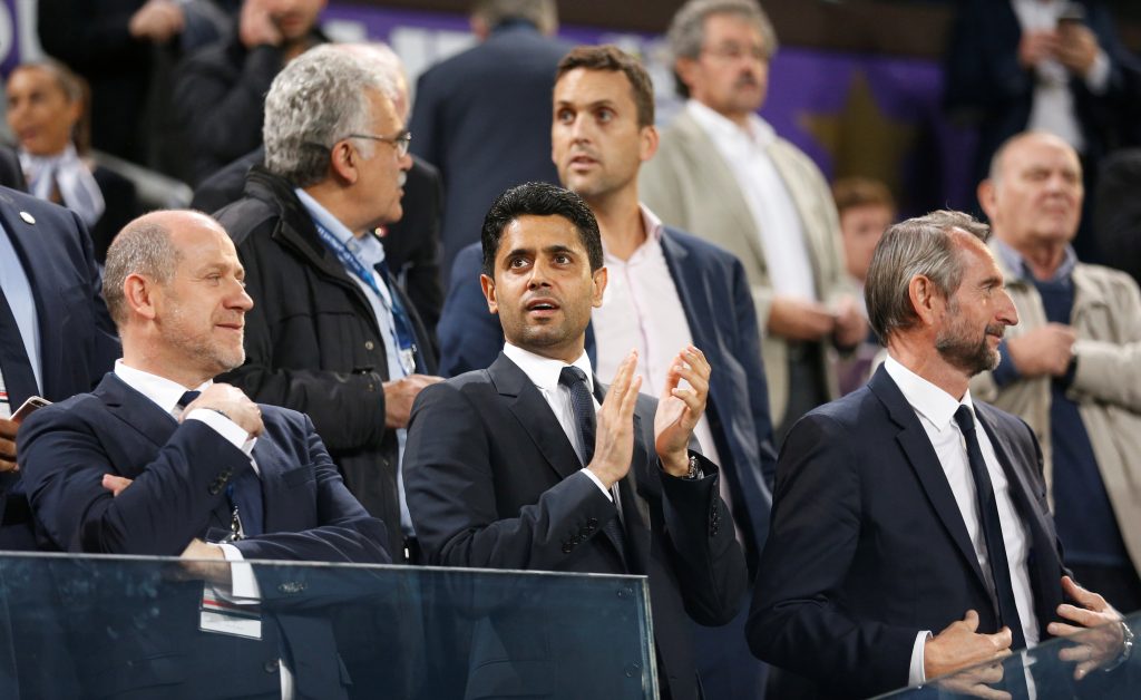 Paris Saint-Germain chairman Nasser Al-Khelaifi in stands.