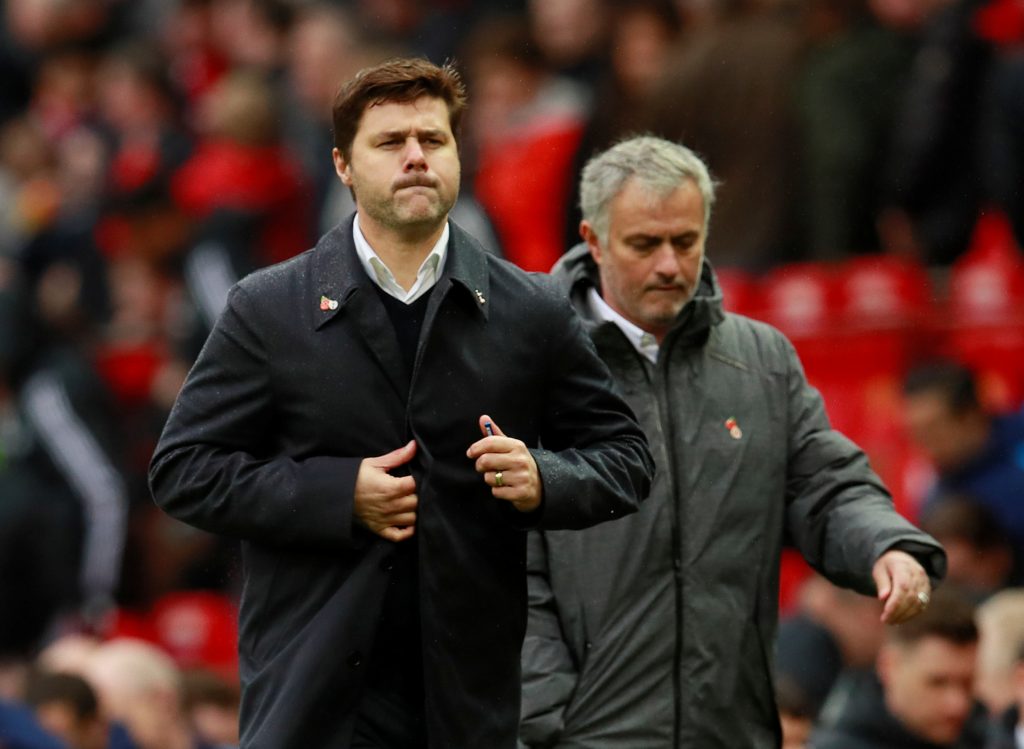 Jose Mourinho and Mauricio Pochettino at half time.