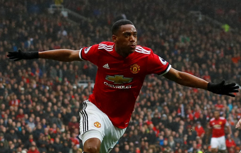 Anthony Martial celebrates scoring.