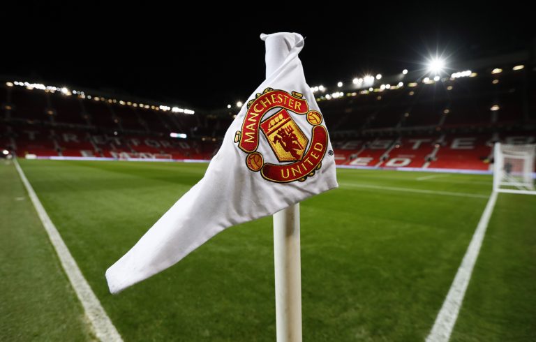 General view of a corner flag at Old Trafford, the stadium of Manchester United.