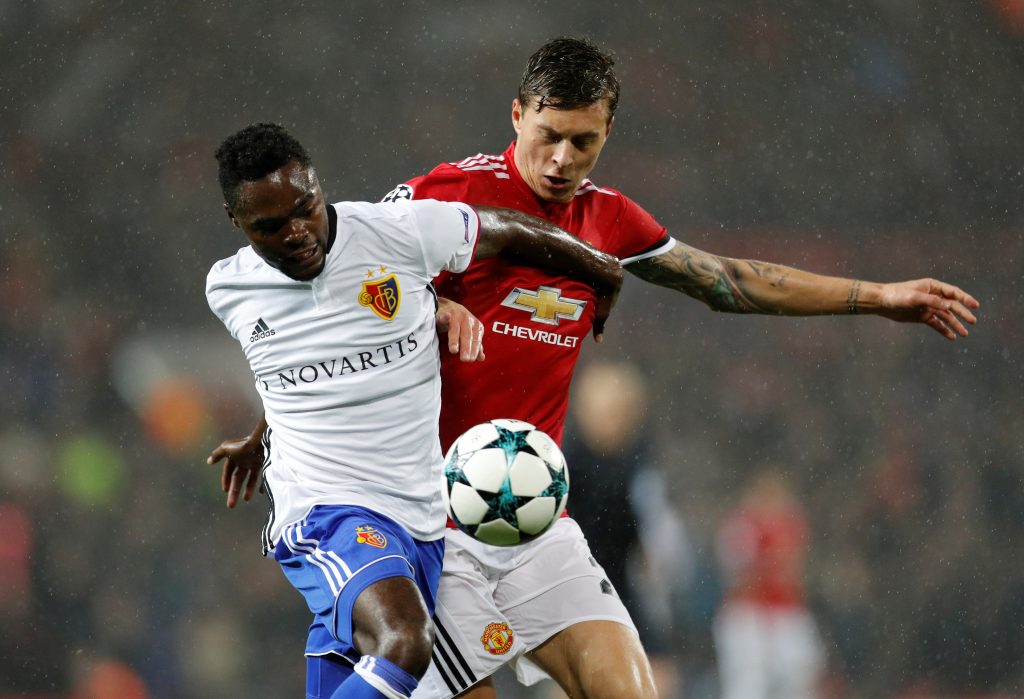 Victor Lindelof in action with Basels Dimitri Oberlin.