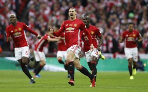 Zlatan Ibrahimovic celebrates.